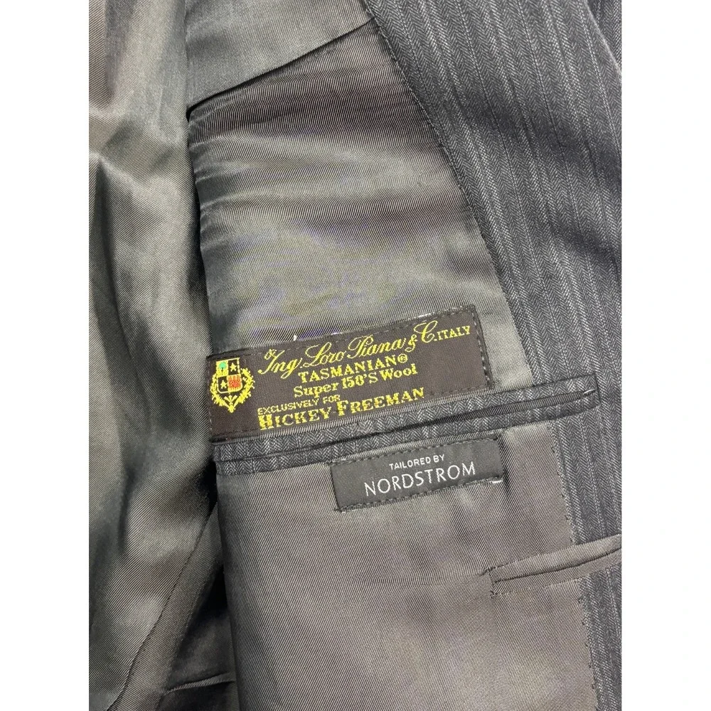 Hickey Freeman 48L 48XL 38x34 Gray Stripe 2pc Pant Suit Loro Piana Super 150s
